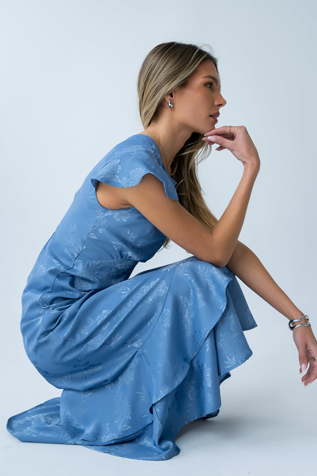 LADIESSTREETX Azure Garden Floral Maxi Dress
