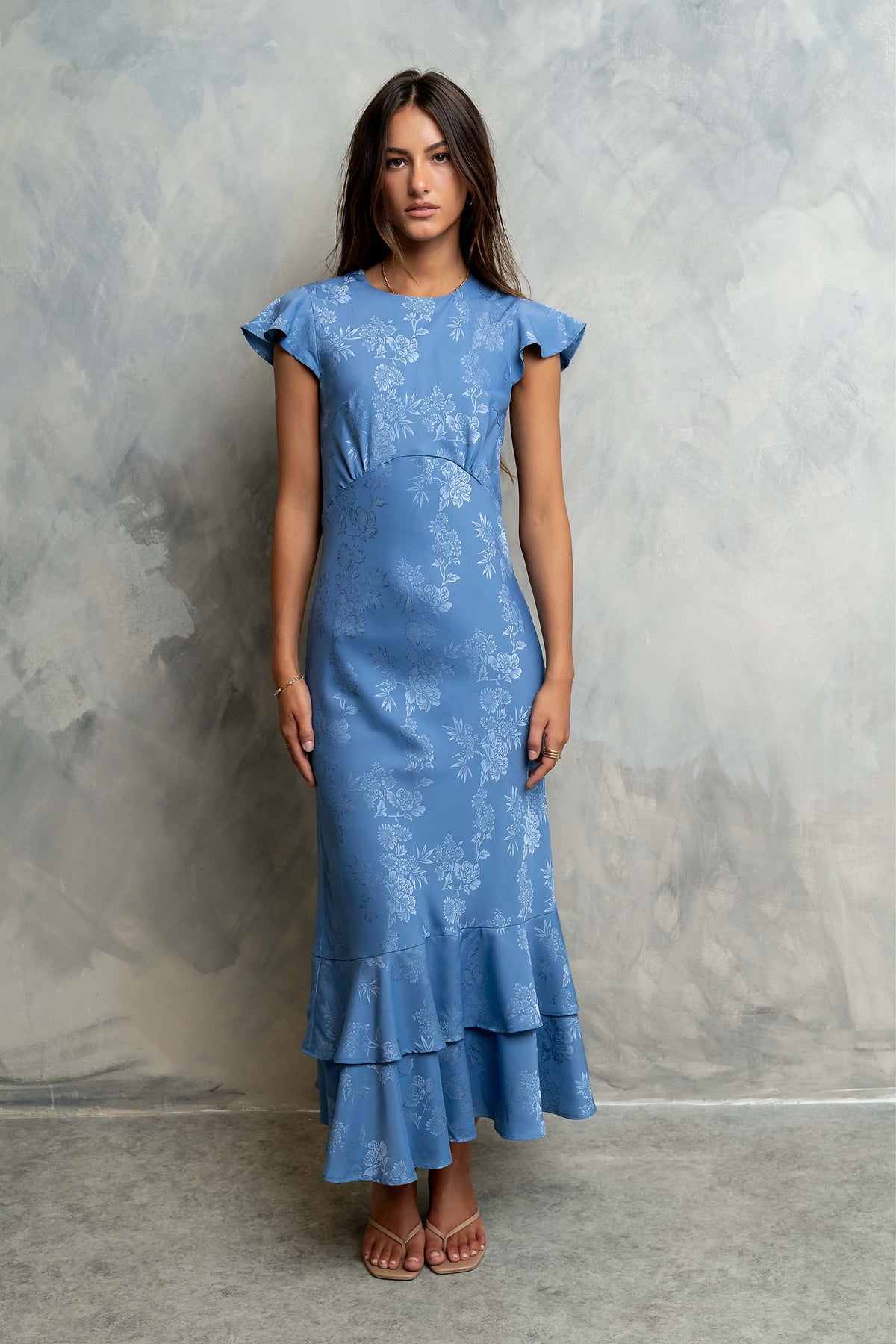 LADIESSTREETX Azure Garden Floral Maxi Dress