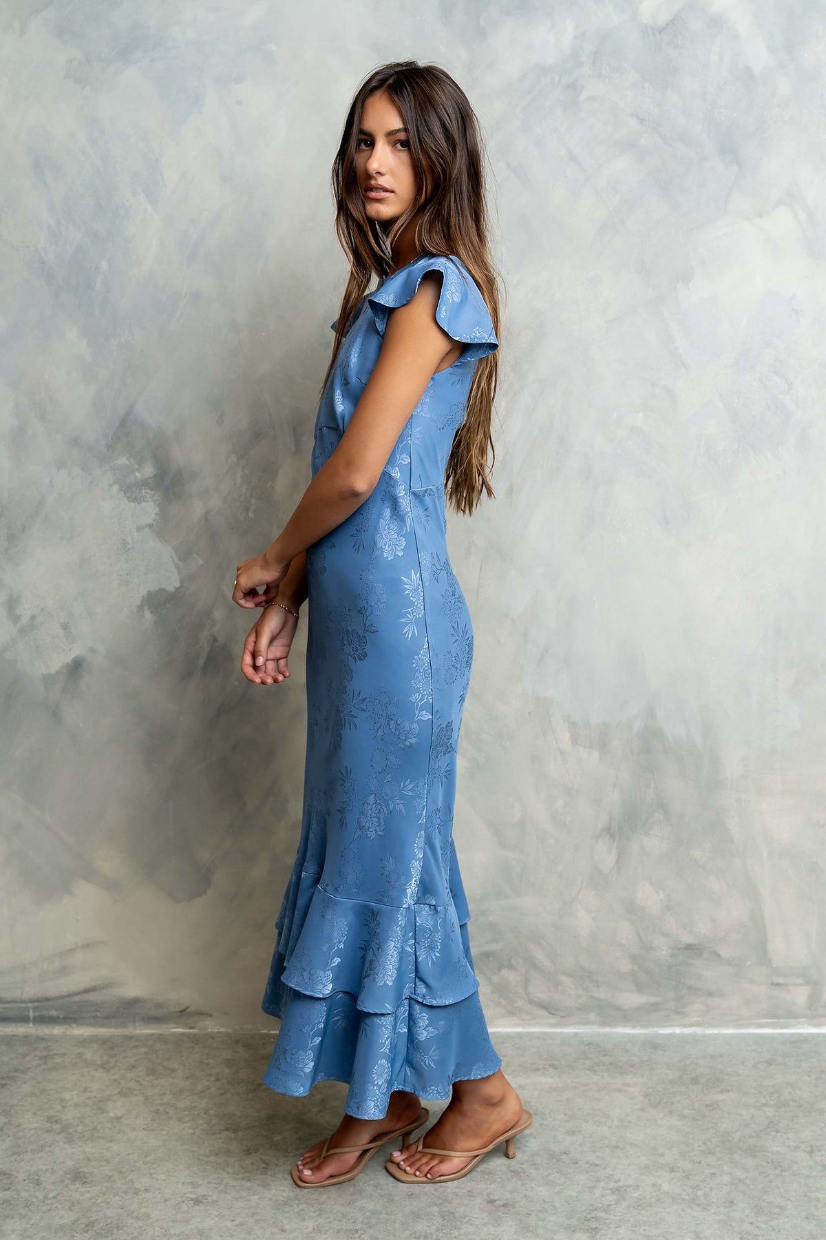 LADIESSTREETX Azure Garden Floral Maxi Dress