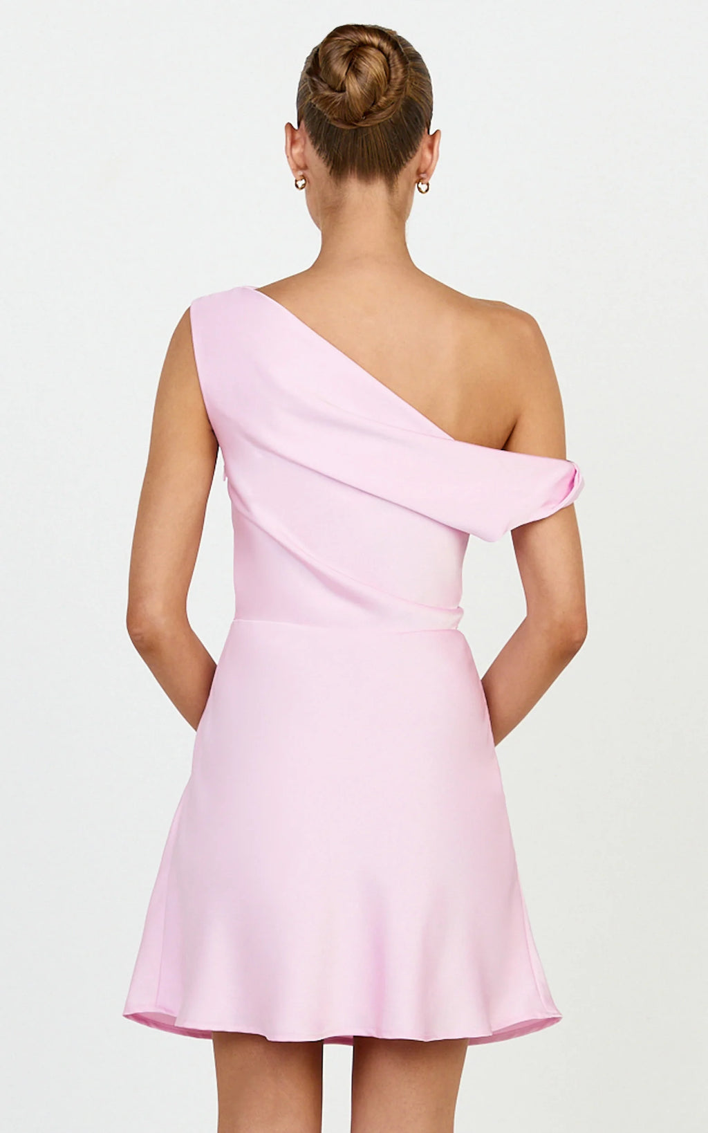 Lira Mini Dress - One Shoulder Satin Dress in Pink