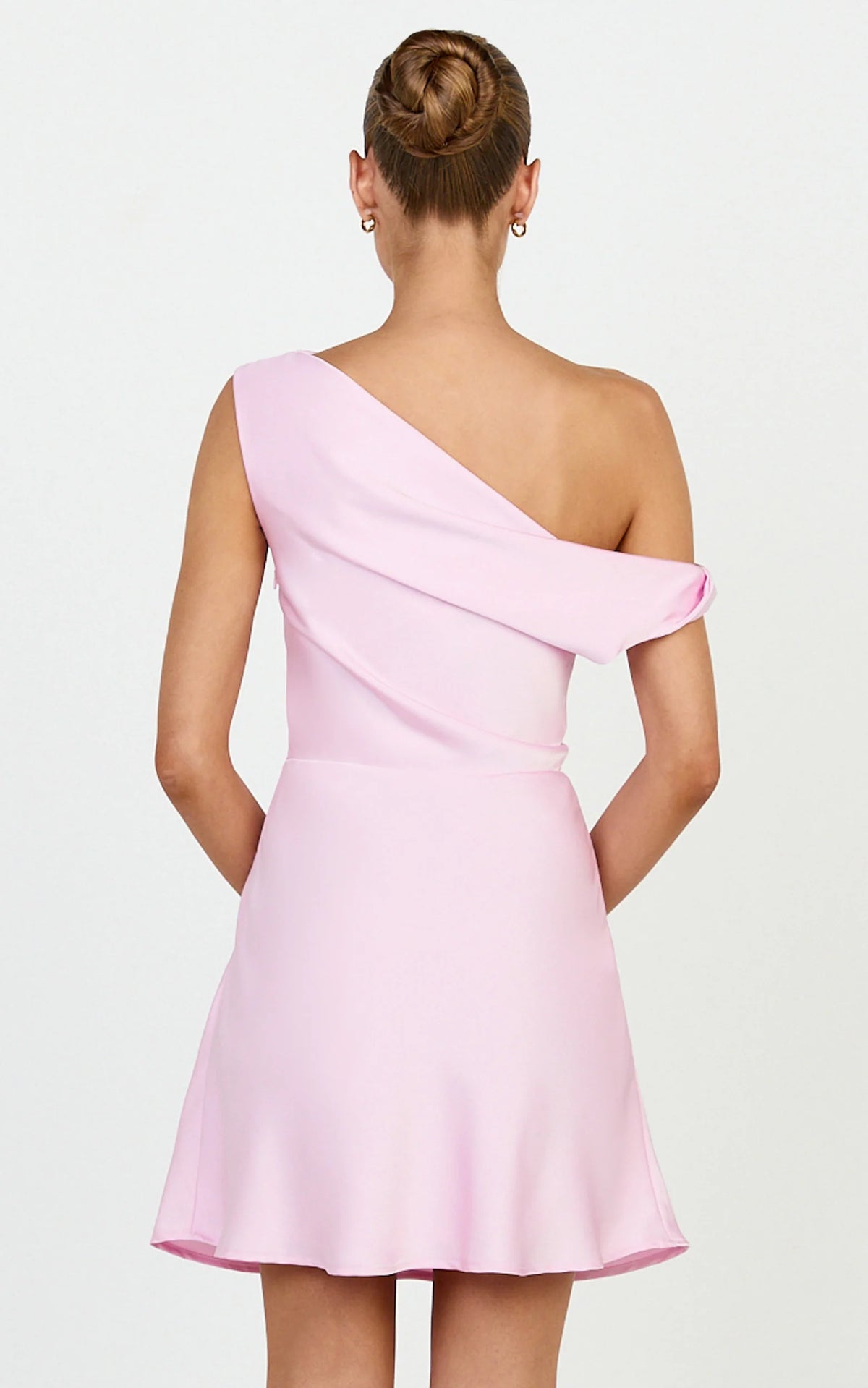 Lira Mini Dress - One Shoulder Satin Dress in Pink
