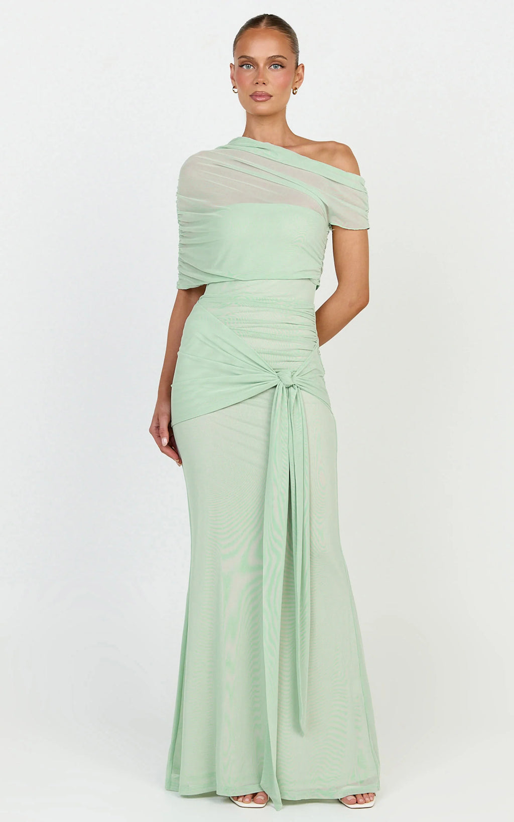 Nicolette Maxi Dress - Cape Sleeve Off Shoulder Dress in Sage