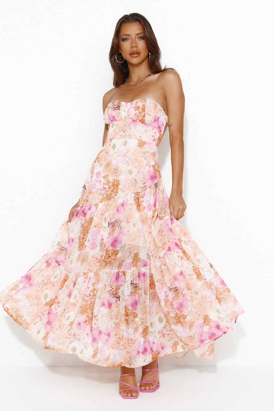 LADIESSTREETX Sunset Petal Strapless Maxi Dress