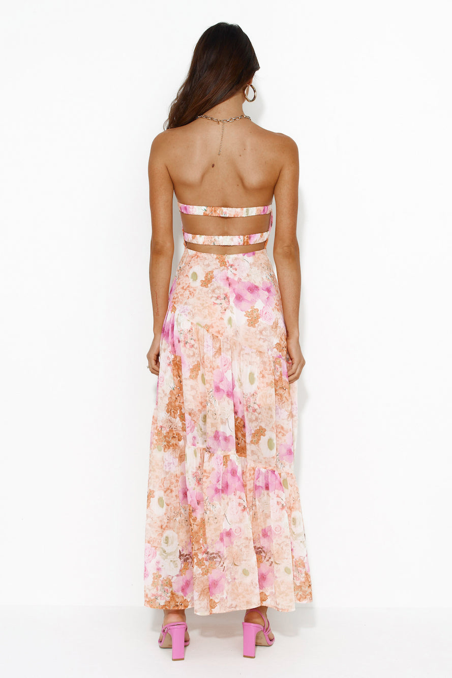 LADIESSTREETX Sunset Petal Strapless Maxi Dress
