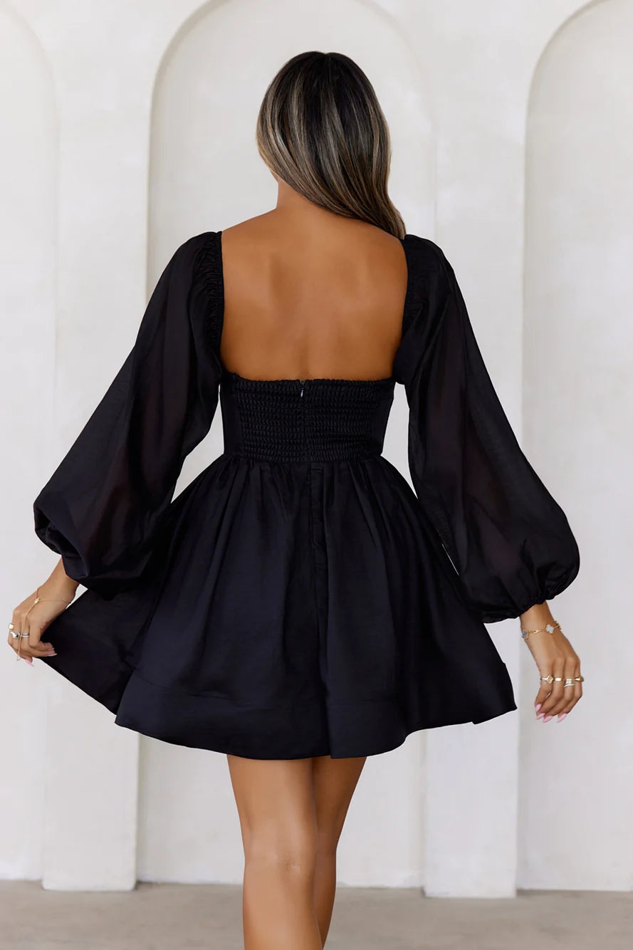 Modern Love Story Long Sleeve Mini Dress Black