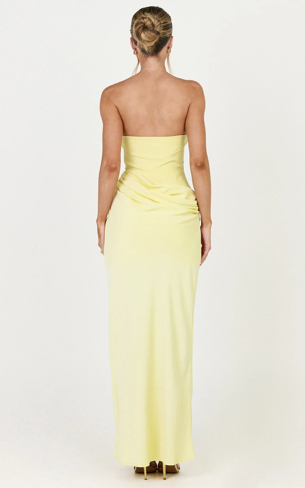 Phoebe Maxi Dress - Strapless Structured Bodice Drape Skirt Dress in Lemon