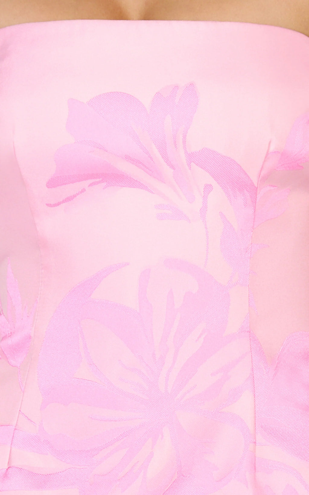 Emme Mini Dress - Strapless Jacquard Placement Floral A Line Dress in Pink