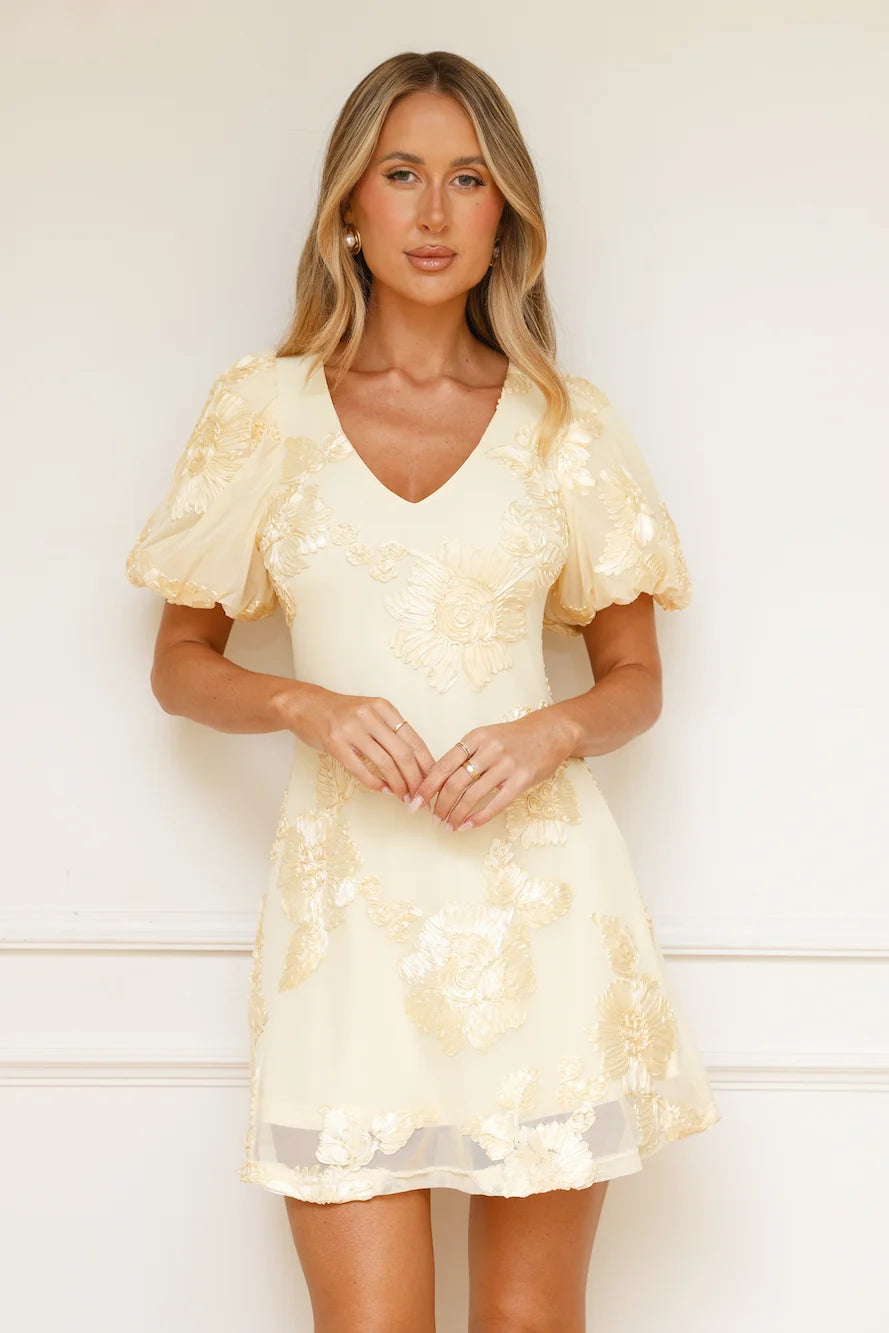Effortless Grace Mesh Mini Dress Yellow