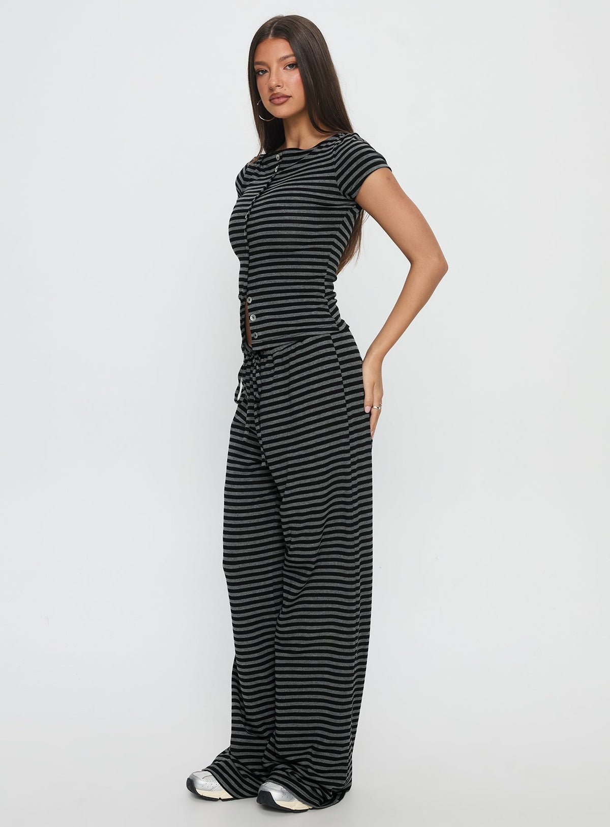 Gavrielle Jersey Wide Leg Pants Stripe