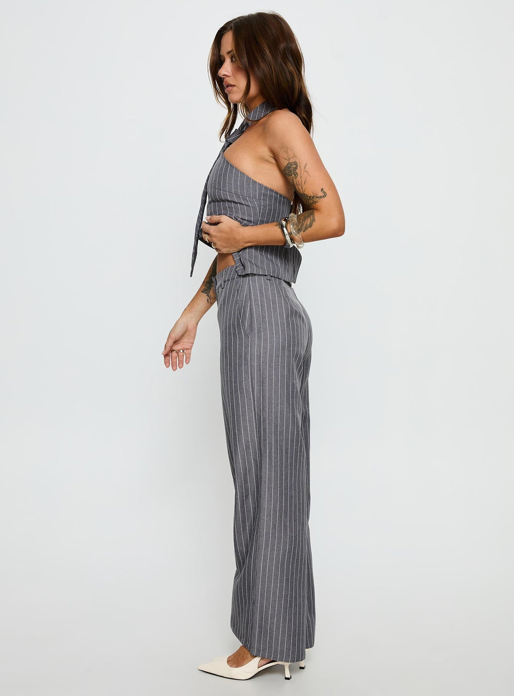 Uvelia Tailored Pants Grey Pinstripe