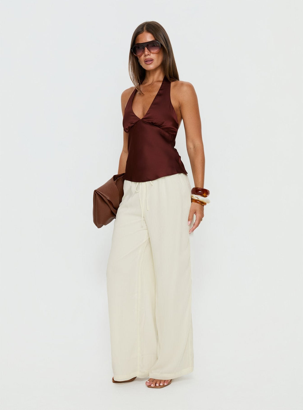 Nonnah Chiffon Straight Leg Pants Cream
