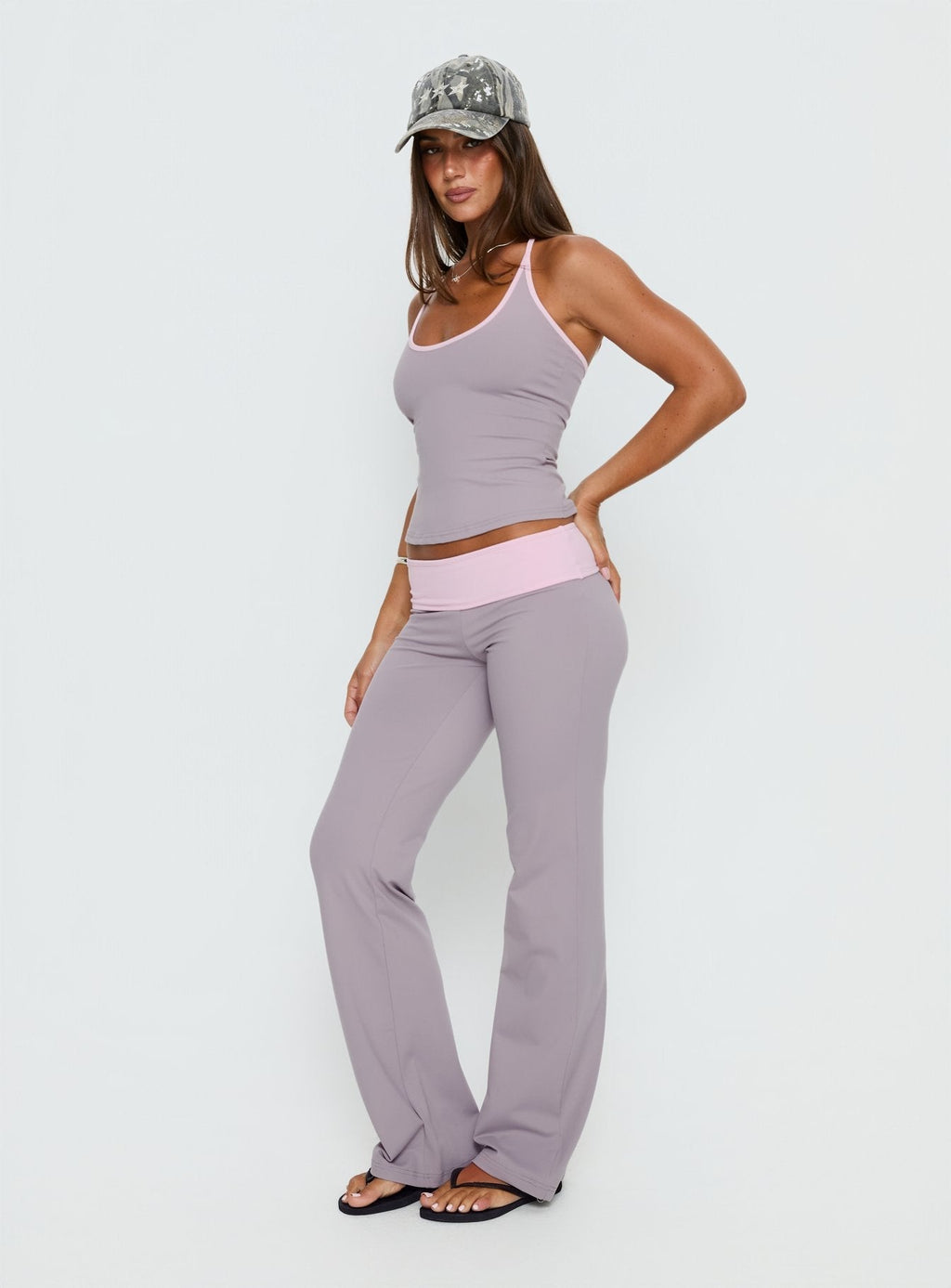 Kobee Jersey Flare Pants Slate / Dusty Pink