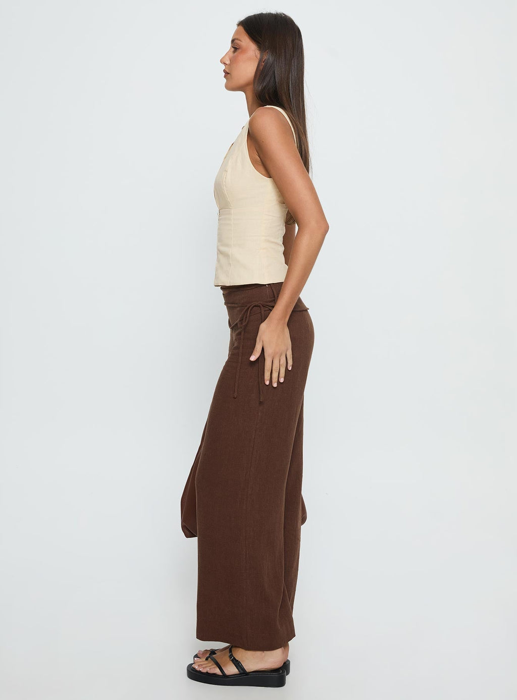 Silver Moon Linen Blend Tie Pants Brown