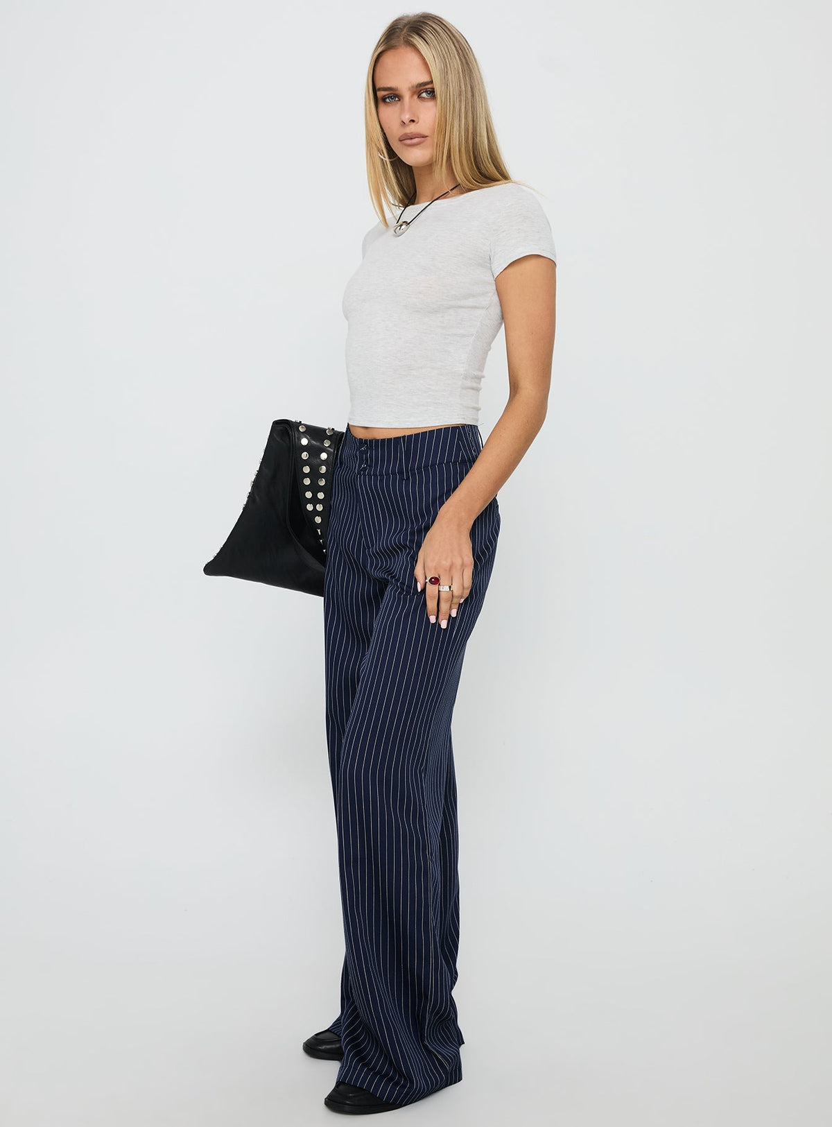 Lorenne Mid Rise Pant Navy Pinstripe