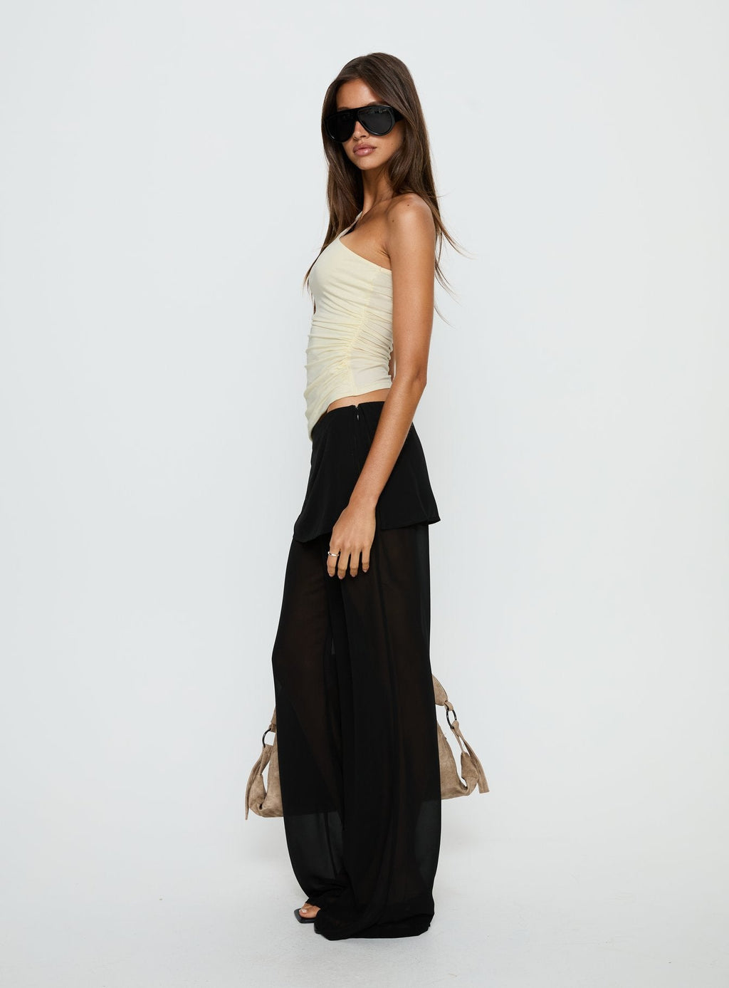 Jaedon Chiffon Layered Pants Black