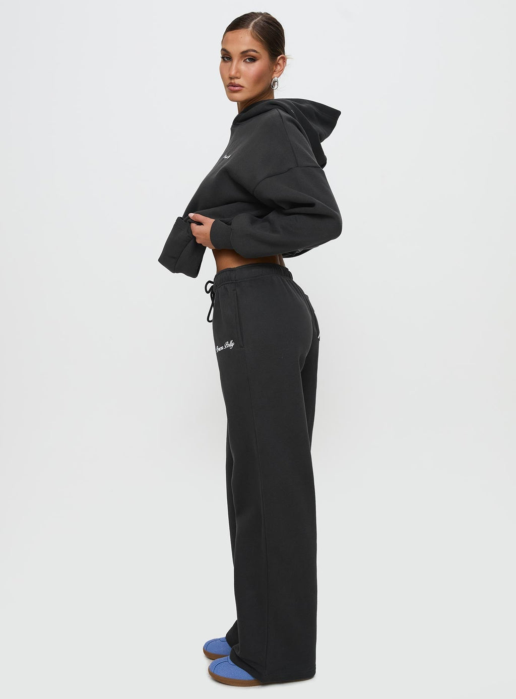 Princess Polly Wide Leg Track Pant Bubble Script Charcoal