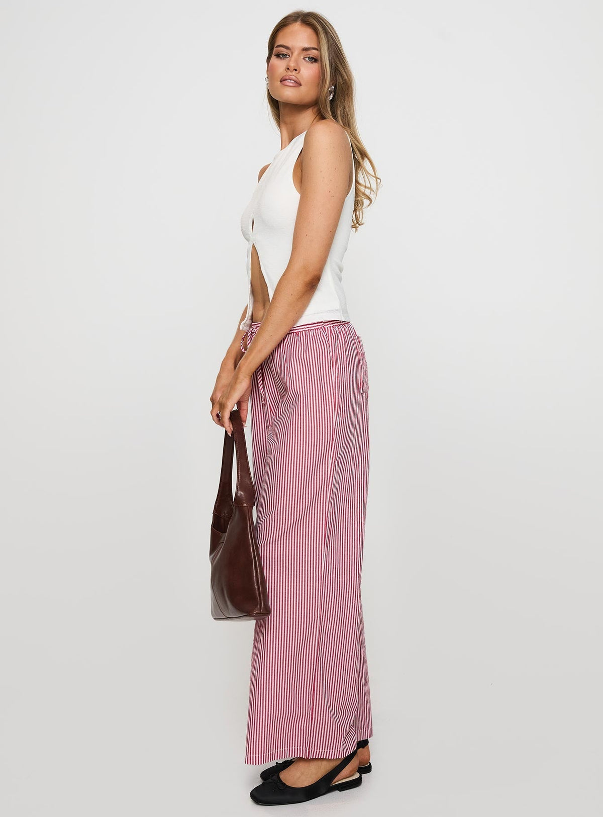 Holiday Tie Front Pants Red/White Stripe