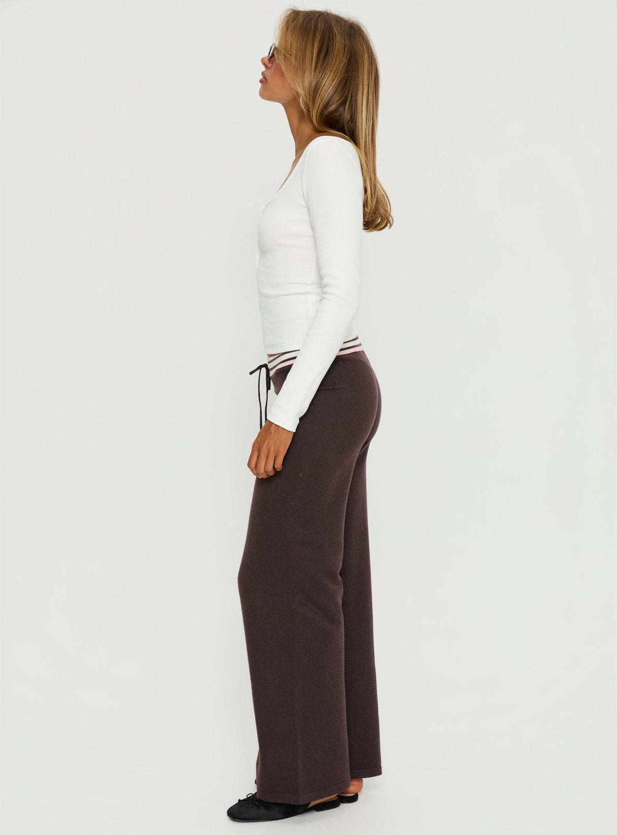 Felisha Low Waist Knit Pants Brown