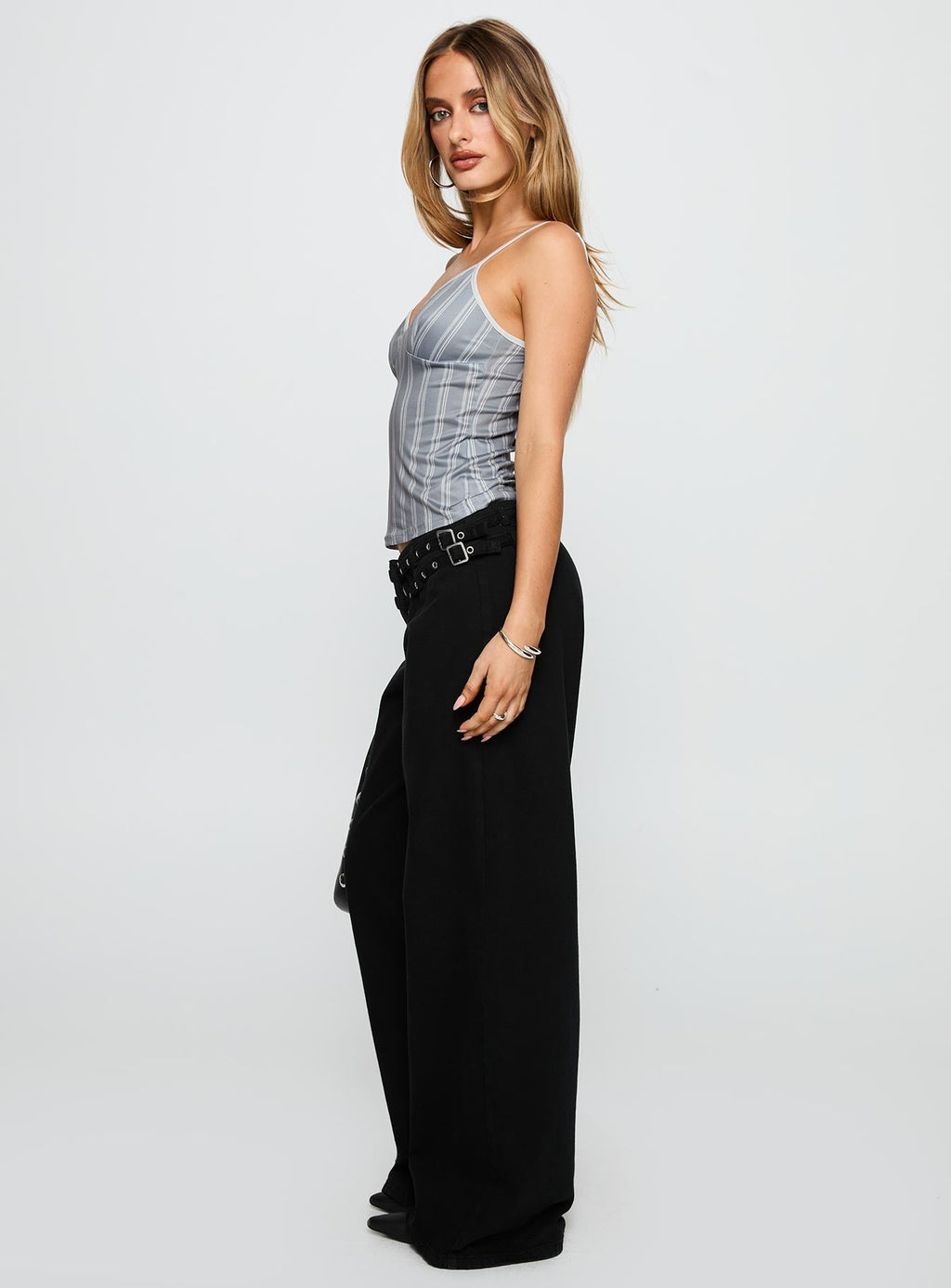 Baccarat Mid Rise Wide Leg Belted Jeans Black