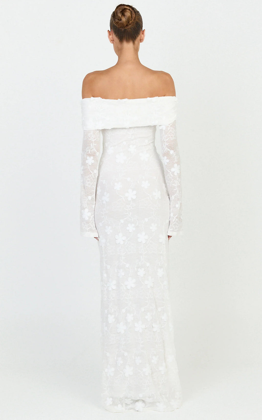 Aurelle Maxi Dress - Off Shoulder Floral Embroidered Dress in Ivory