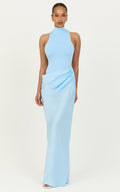 Elodie Maxi Dress - High Neck Draped Overlay Dress in Light Blue