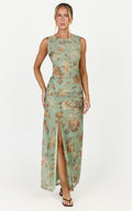 Amy Maxi Dress - Gathered Detail Front Split Sleeveless Dress in Multi
