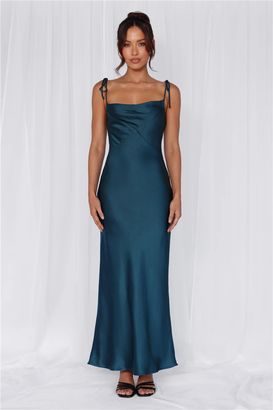 The Penelope Cowl Satin Maxi Dress Teal