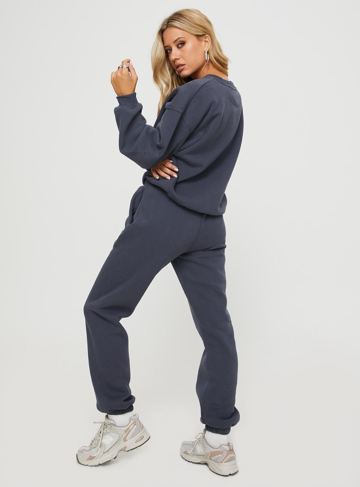 Princess Polly Track Pants Bubble Text Slate / Eggshell