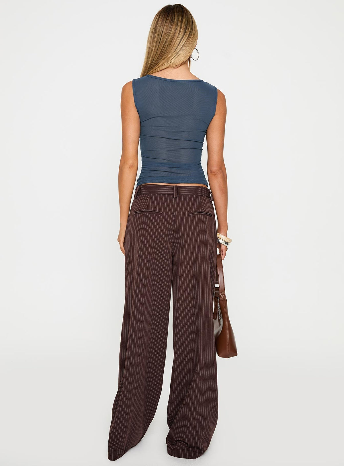 Lustre Wide Leg Pant Brown Pinstripe