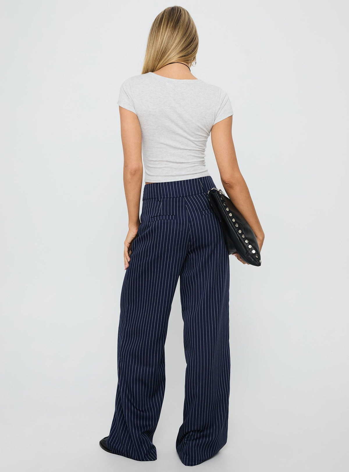 Lorenne Mid Rise Pant Navy Pinstripe