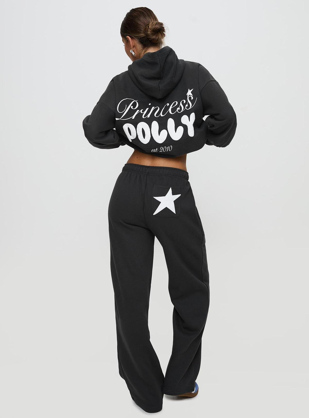 Princess Polly Wide Leg Track Pant Bubble Script Charcoal