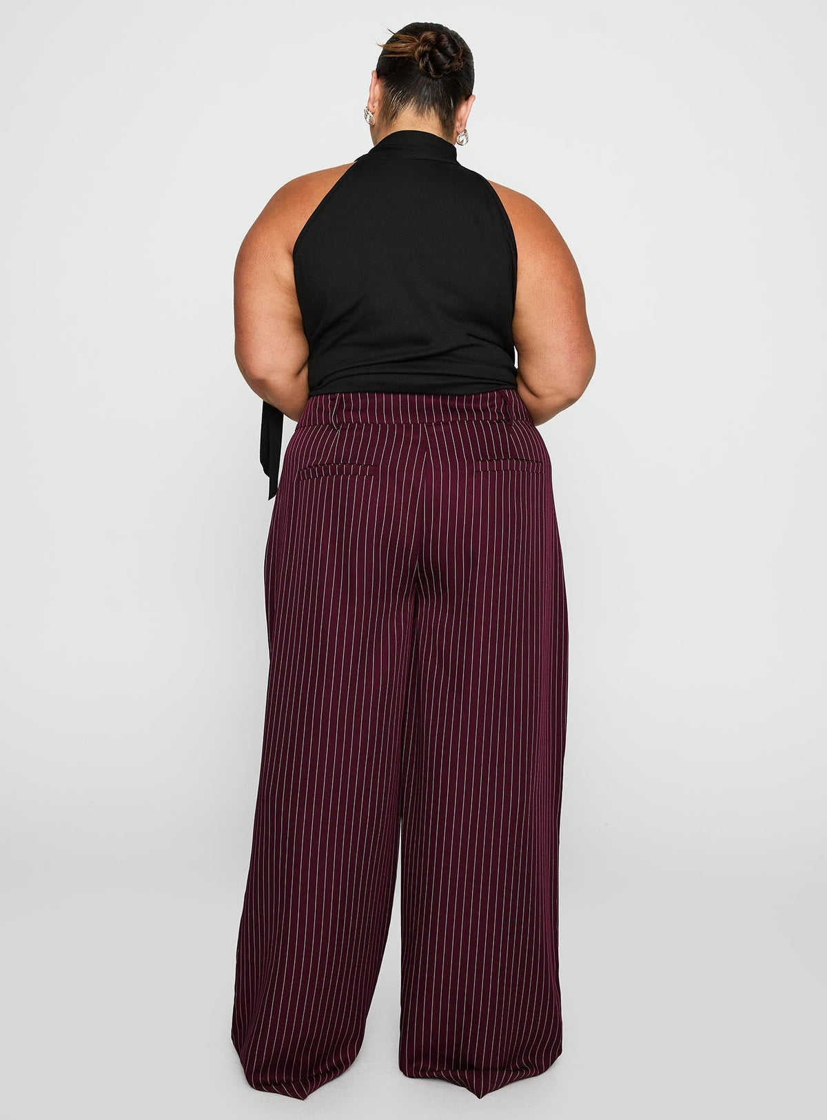 Lorenne Mid Rise Pant Burgundy Pinstripe Curve