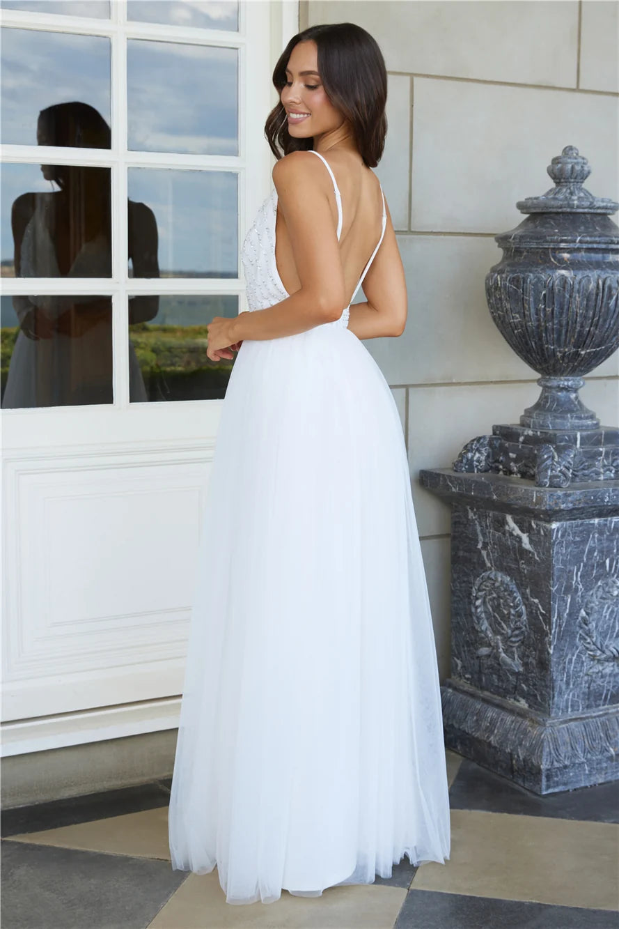 Glistening Moments Tulle Maxi Dress White