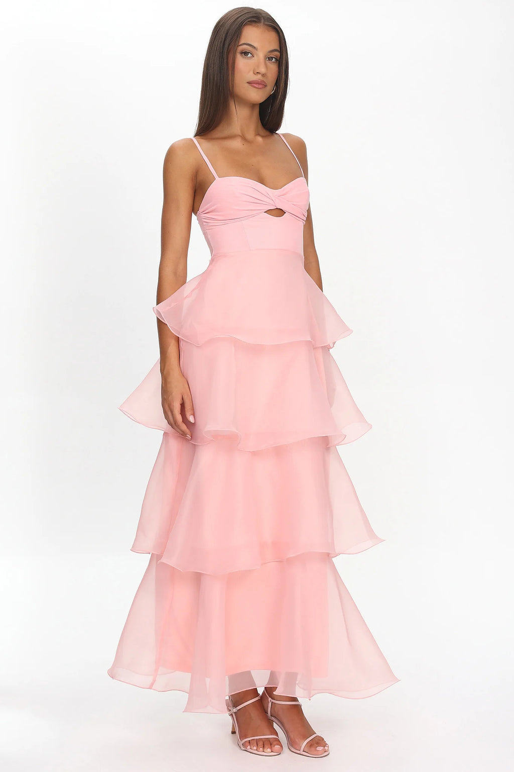Margarida Layered Sweetheart Neckline Maxi Dress Pink