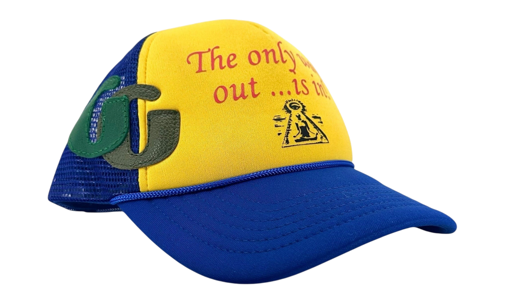Only Way Out Trucker Hat Blue Yellow GD108