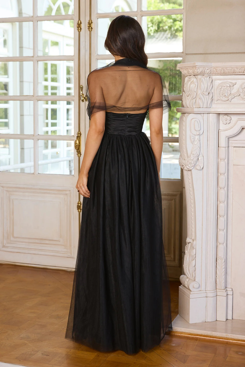 Elowen Tulle Halter Maxi Dress Black
