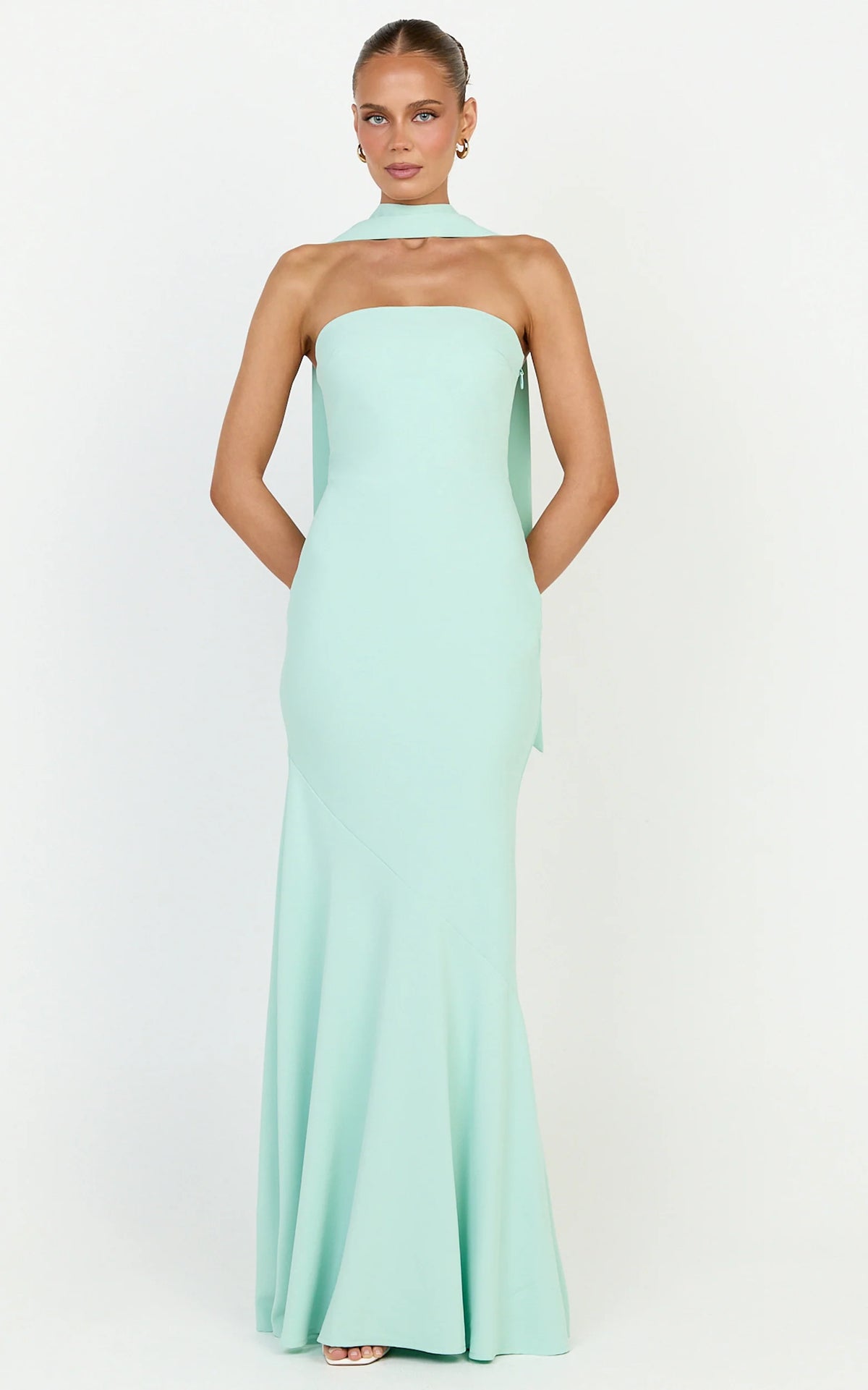 Lolly Maxi Dress - Strapless Bias Column Dress with Scarf in Mint