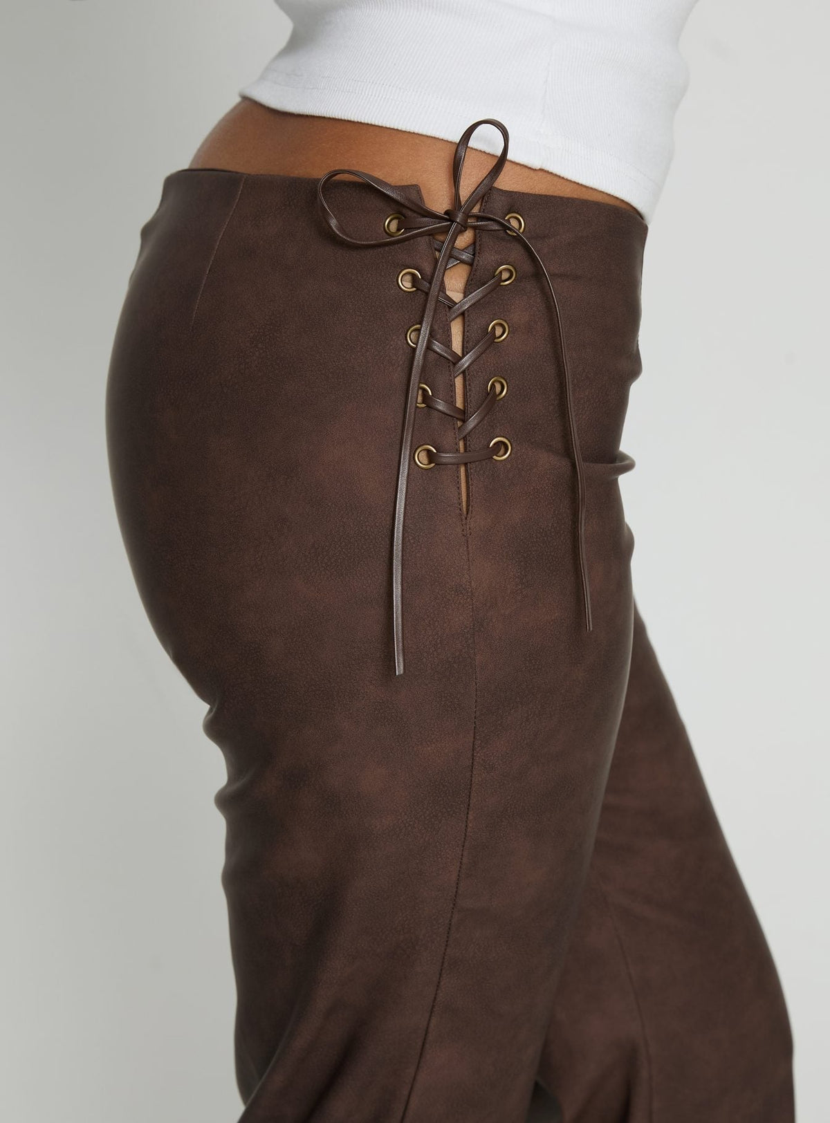 Trickrider Tie Side Faux Leather Pants Chocolate