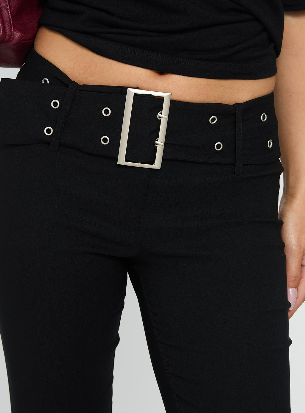 Kortnee Eyelet Detail Flare Leg Pants Black