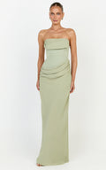 Phoebe Maxi Dress - Strapless Structured Bodice Drape Skirt Dress in Sage