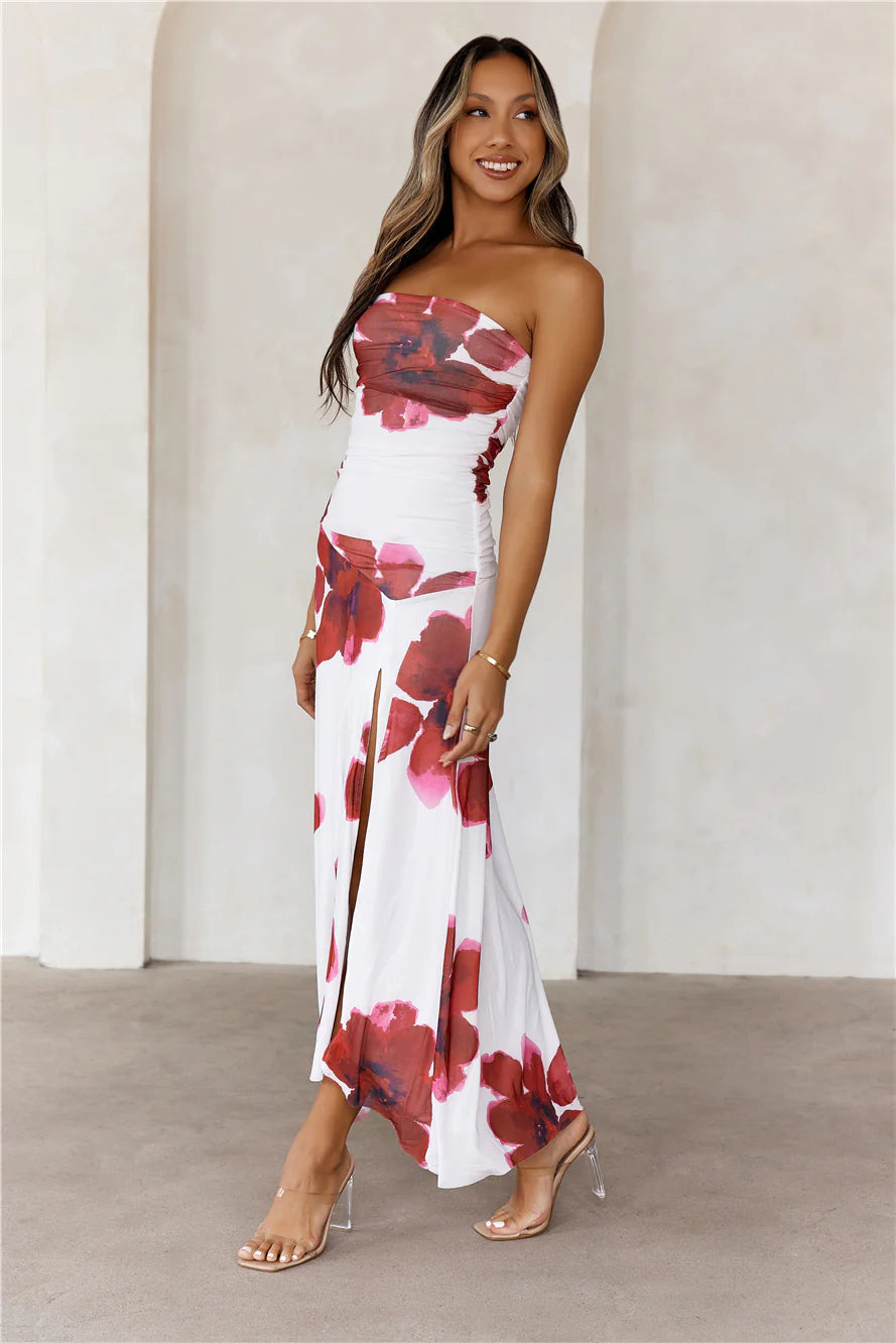 Designer Dream Strapless Mesh Maxi Dress White