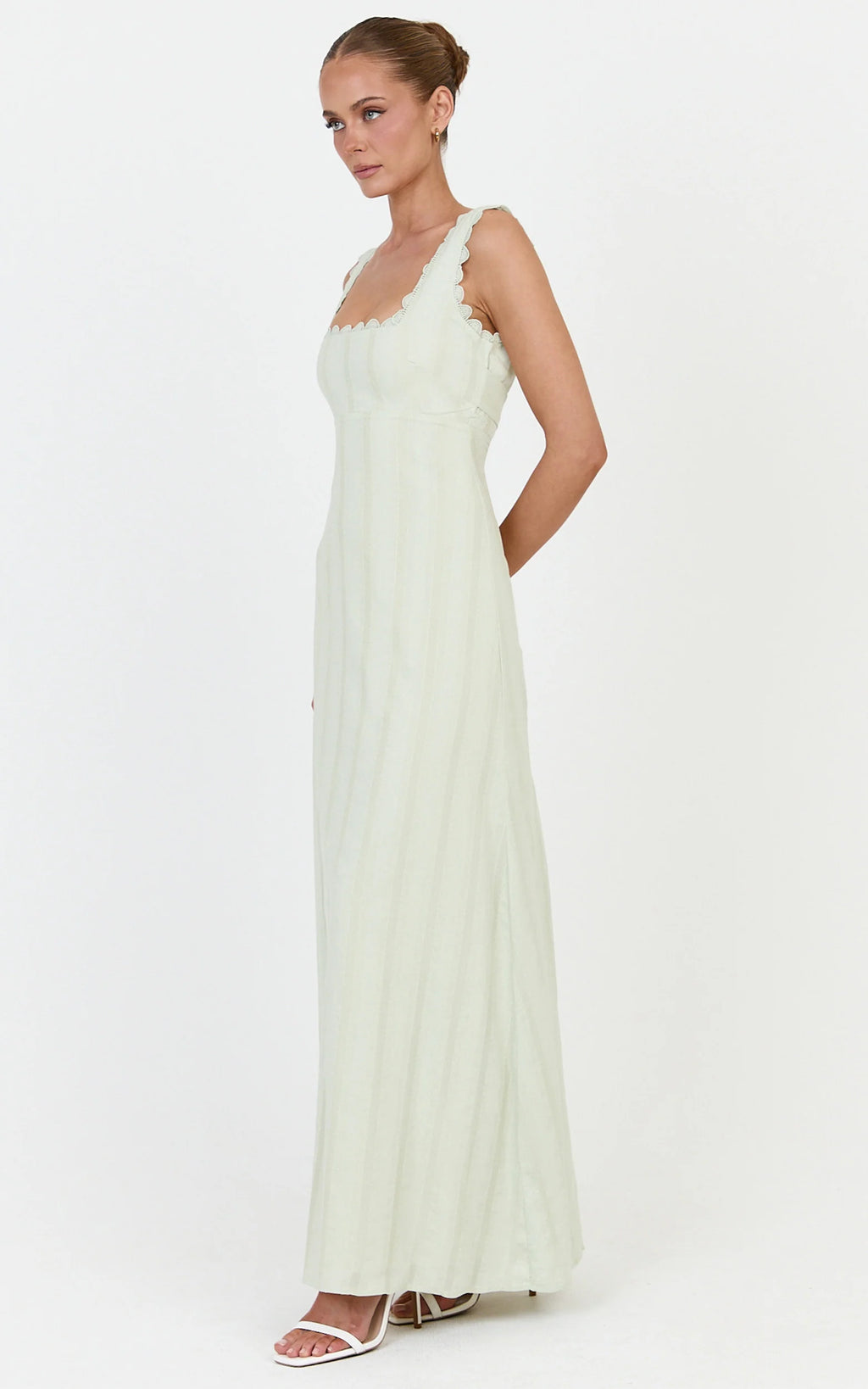 Roxanne Midi Dress - Square Neck Fit And Flare Dress in Sage
