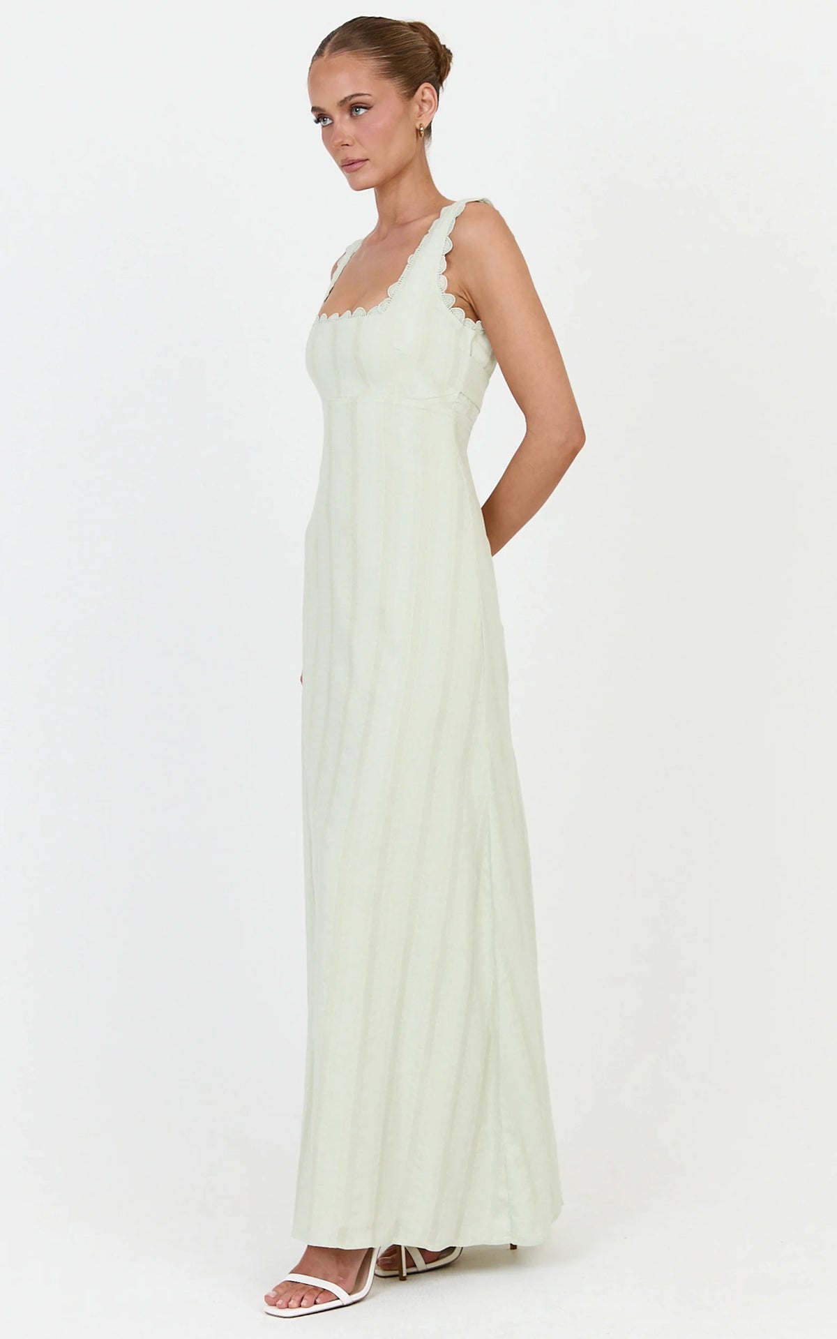 Roxanne Midi Dress - Square Neck Fit And Flare Dress in Sage