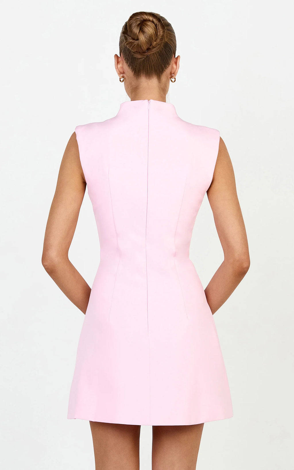 Jacinta Mini Dress - Sleeveless Button Front Tulip Dress in Baby Pink