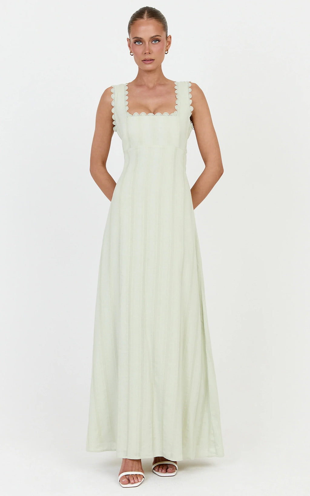 Roxanne Midi Dress - Square Neck Fit And Flare Dress in Sage