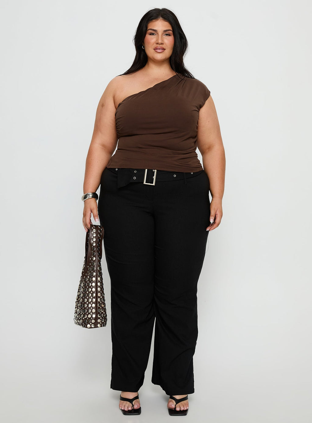 Kortnee Eyelet Detail Flare Leg Pants Black Curve