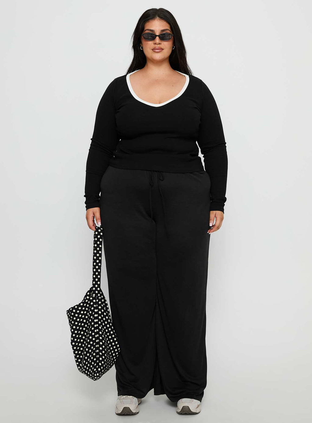 Gavrielle Jersey Wide Leg Pants Black Curve