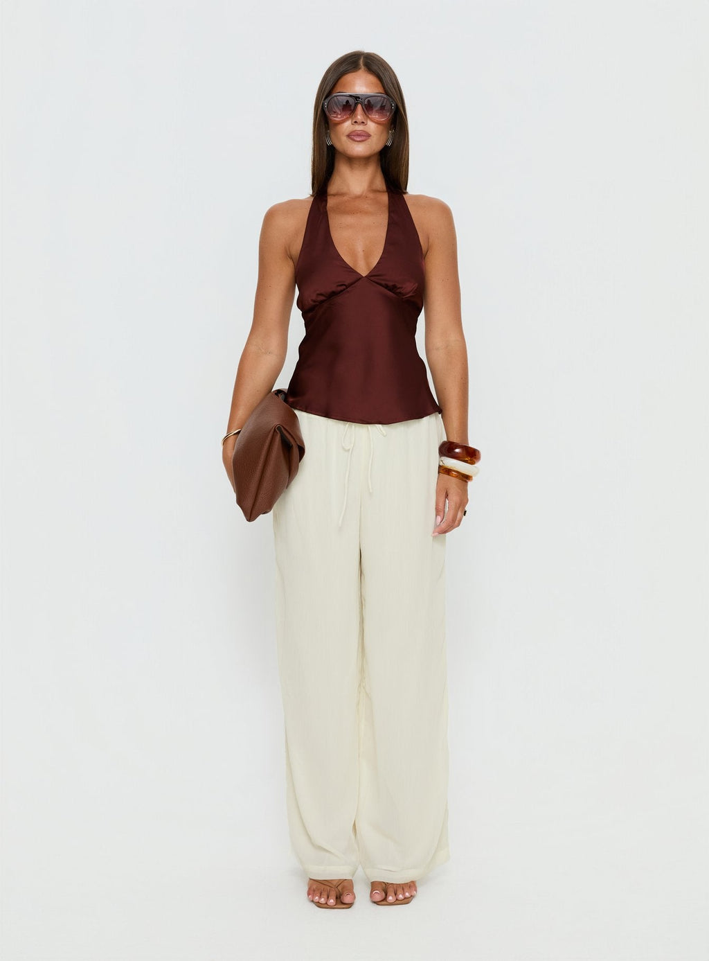 Nonnah Chiffon Straight Leg Pants Cream