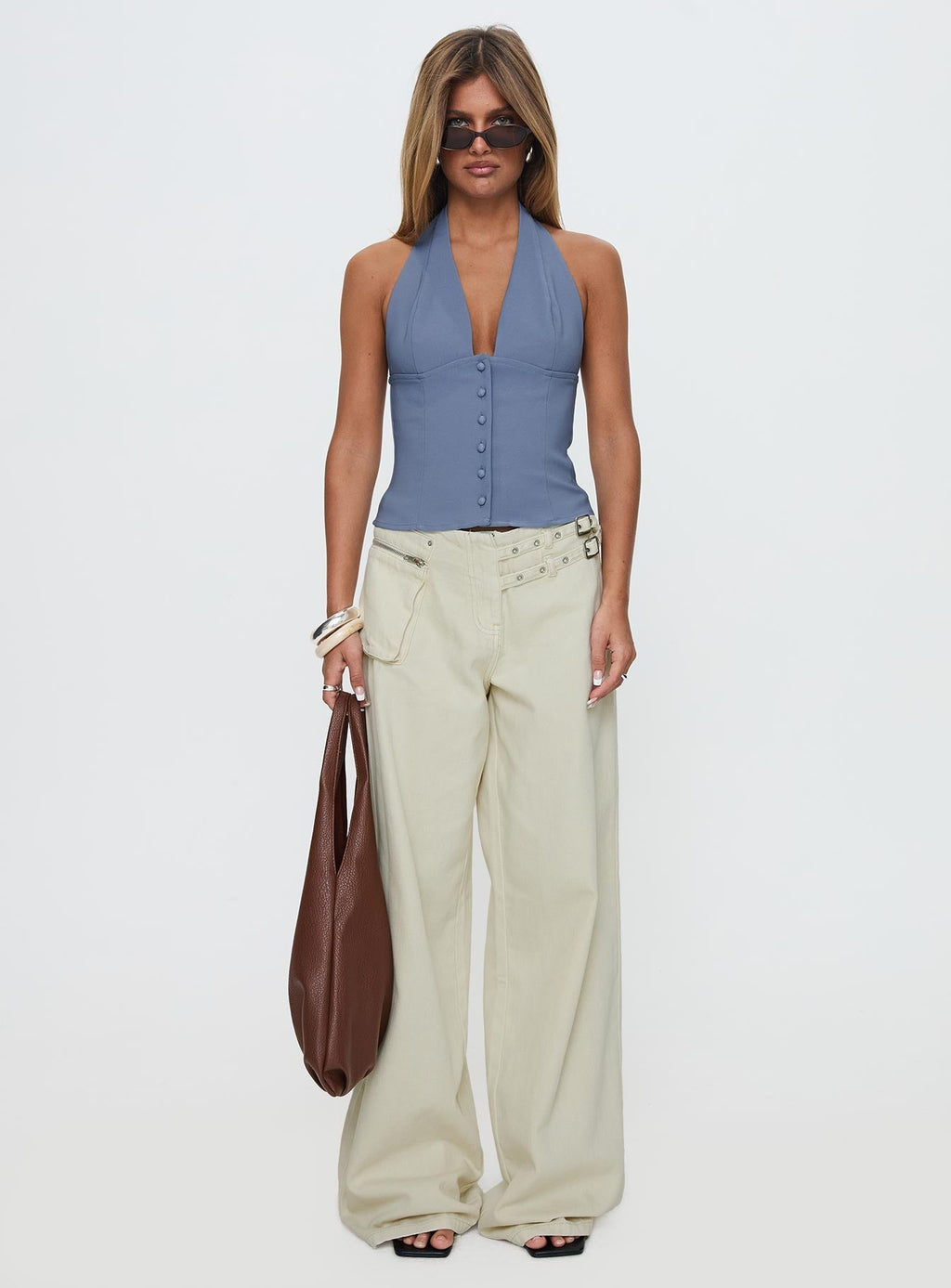 Paltrow Mid Rise Wide Leg Cargo Jeans Cream