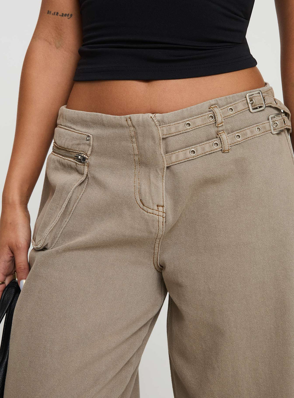 Paltrow Mid Rise Wide Leg Cargo Jeans Washed Brown